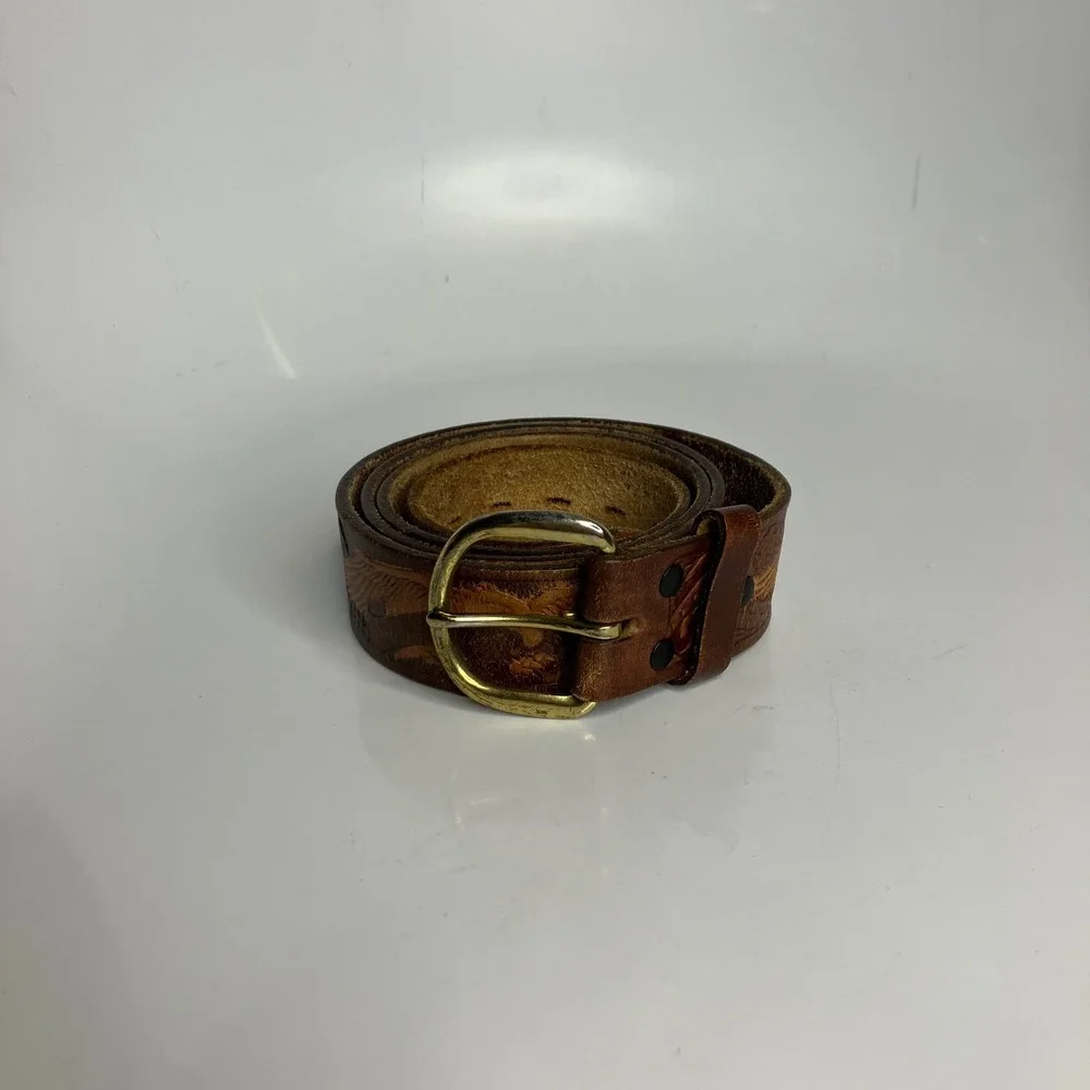 Handmade Eagle embossed leather belt men's size 40 casual patriotic‎